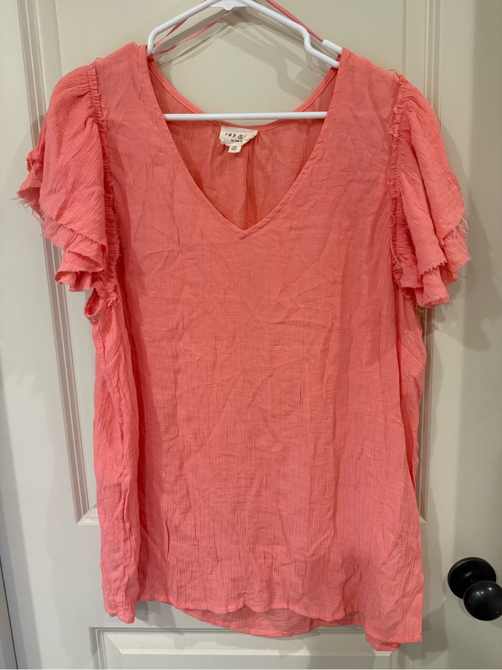 1.4.3. Story by Line Up Coral Ruffle Sleeve V-Neck Blouse